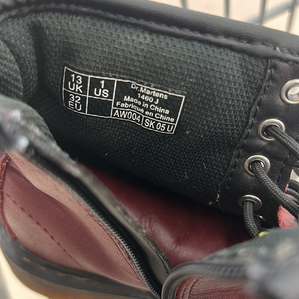 Dr. Martens 1460 kids ankle Maroon Boots sz 1 cherry red leather hightop shoes - Picture 6 of 16
